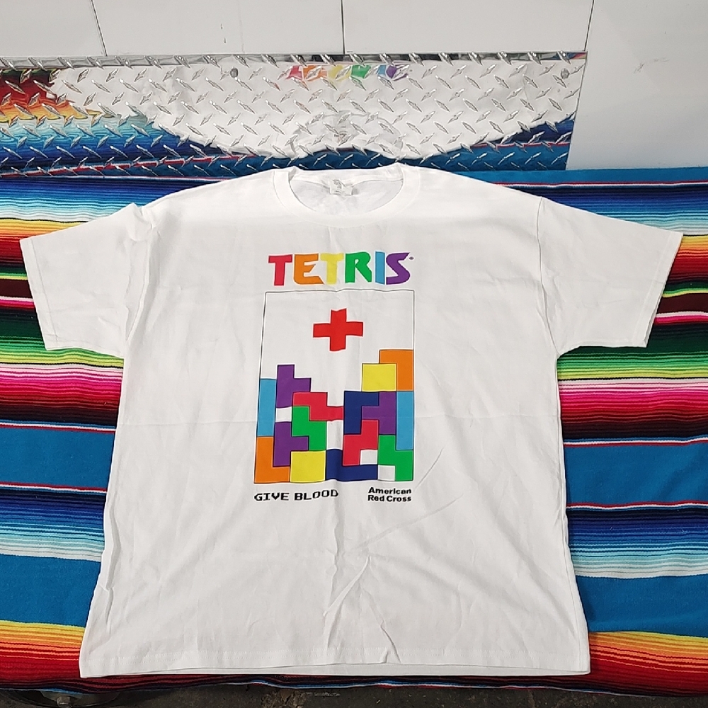 American Red Cross Tetris Graphic Crewneck Tee - White Multicolor Size L